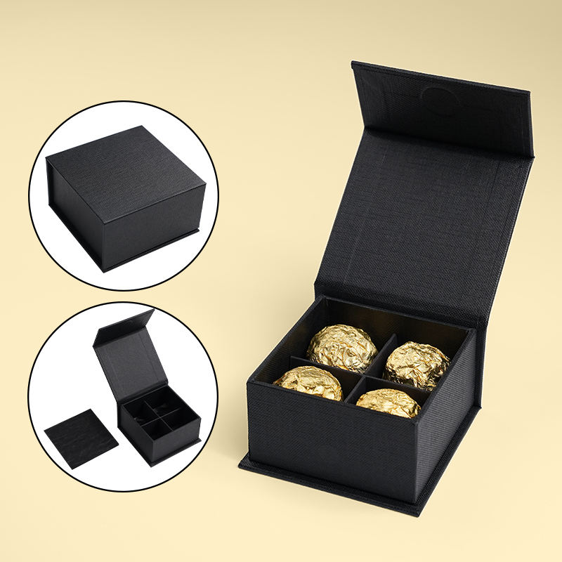 黑色空 4 巧克力包裝禮品紙盒，帶隔板同靠墊 (1)