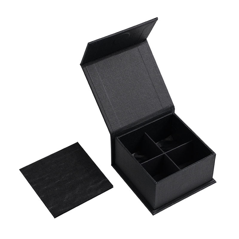 Black Empty 4 Chocolate Packaging Gift Paper Box With Dividers And Cushion (1)